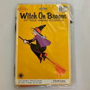 Beistle Witch on Broom Halloween Art Tissue Hanging Decoration 12in 1980